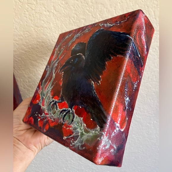 Original painting raven crow art ooak surreal artwork direct from artist USA - Picture 6 of 9